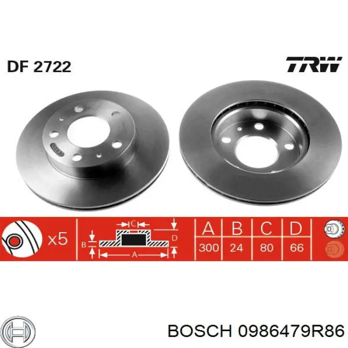 Передние тормозные диски 0986479R86 Bosch