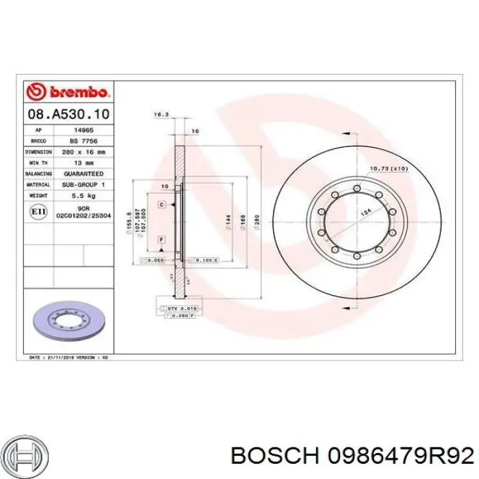Тормозные диски 0986479R92 Bosch