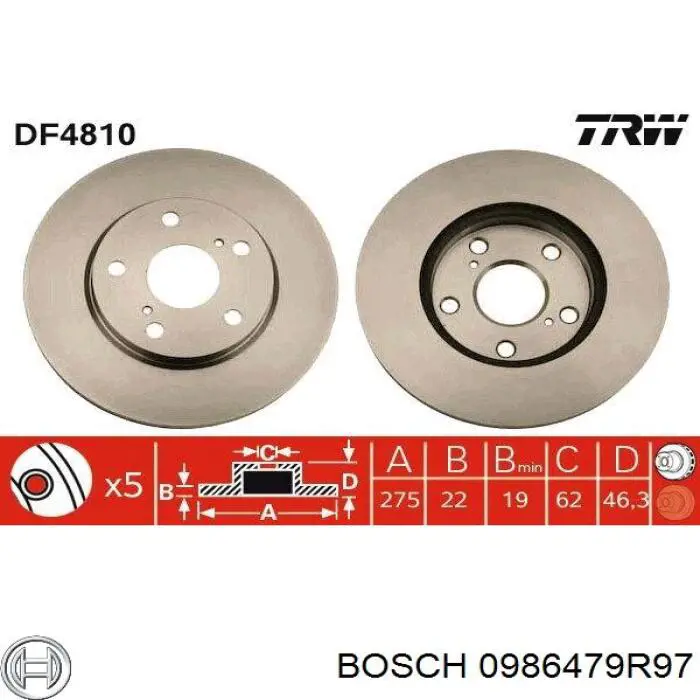Передние тормозные диски 0986479R97 Bosch