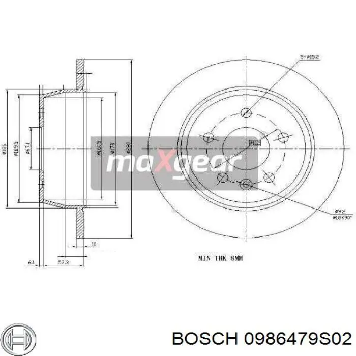 Disco de freno trasero 0986479S02 Bosch