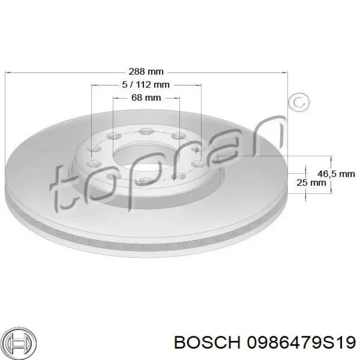 0986479S19 Bosch Диск тормозной передний