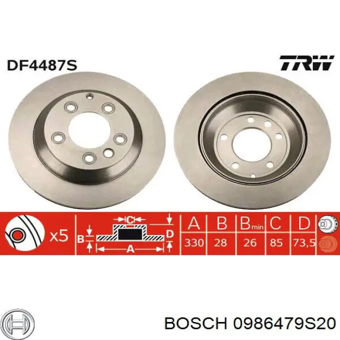 Disco de freno trasero 0986479S20 Bosch