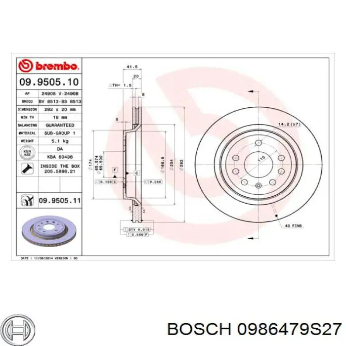 Задний тормозной диск Bosch 0986479S27 цена, от 38.07 USD