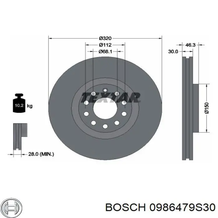 Передние тормозные диски 0986479S30 Bosch
