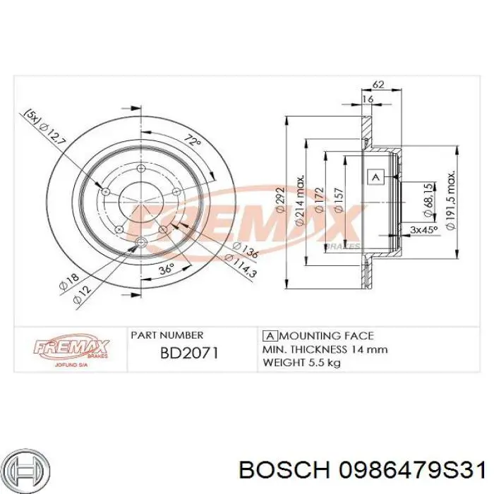 Купить 0986479S31 Bosch Диск тормозной задний