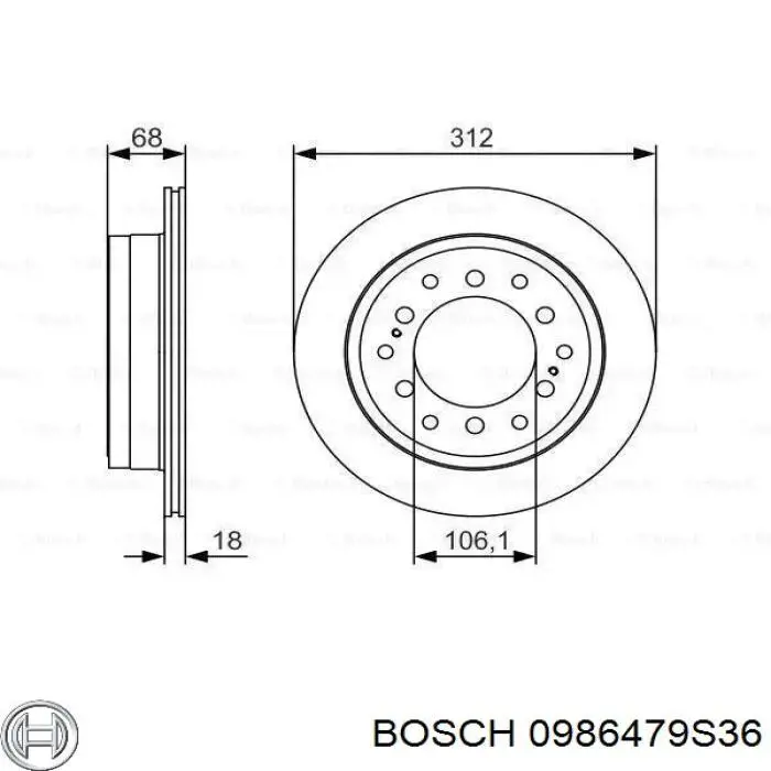 0986479S36 Bosch диск тормозной задний