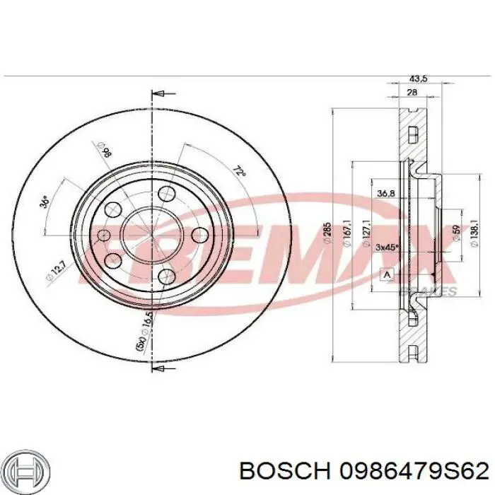 Передние тормозные диски 0986479S62 Bosch