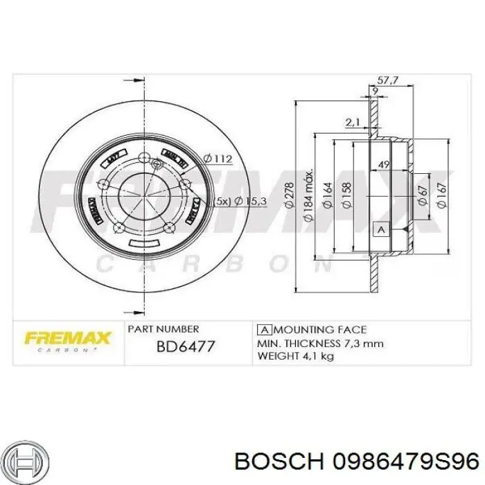 Тормозные диски 0986479S96 Bosch