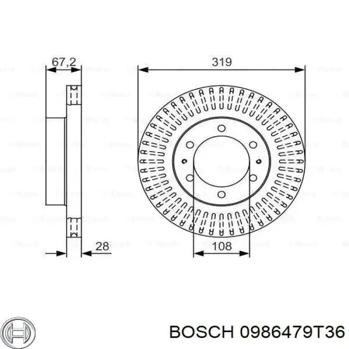 0986479T36 Bosch disco do freio dianteiro
