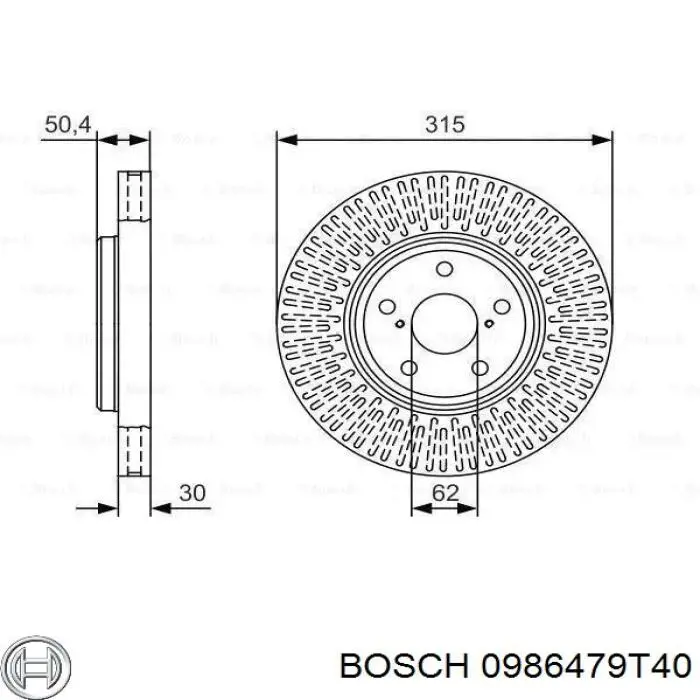 0986479T40 Bosch disco do freio dianteiro