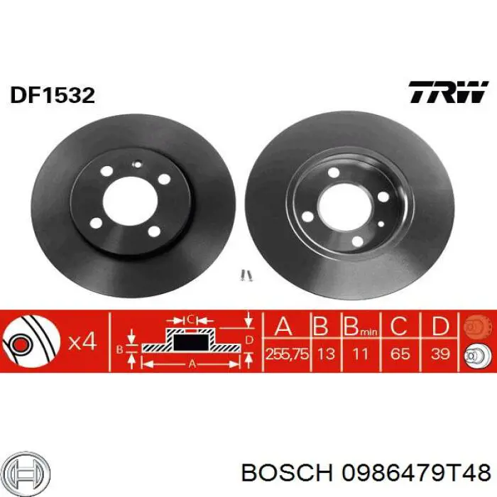 Передние тормозные диски 0986479T48 Bosch