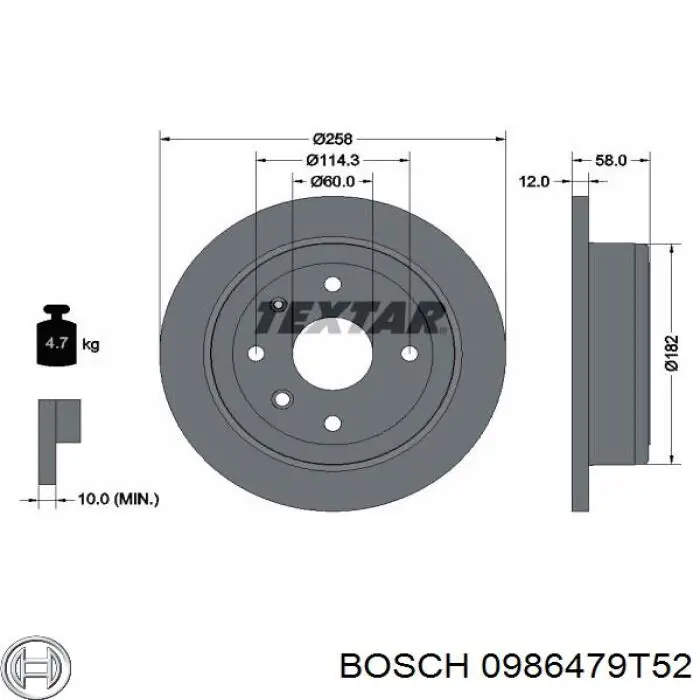 Disco de freno trasero 0986479T52 Bosch