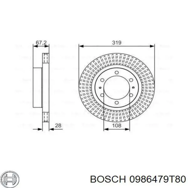 0 986 479 T80 Bosch disco do freio dianteiro