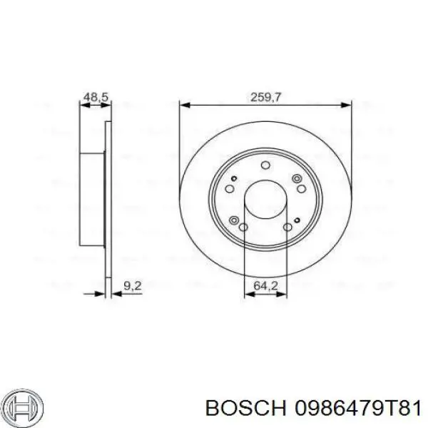 0986479T81 Bosch disco do freio traseiro