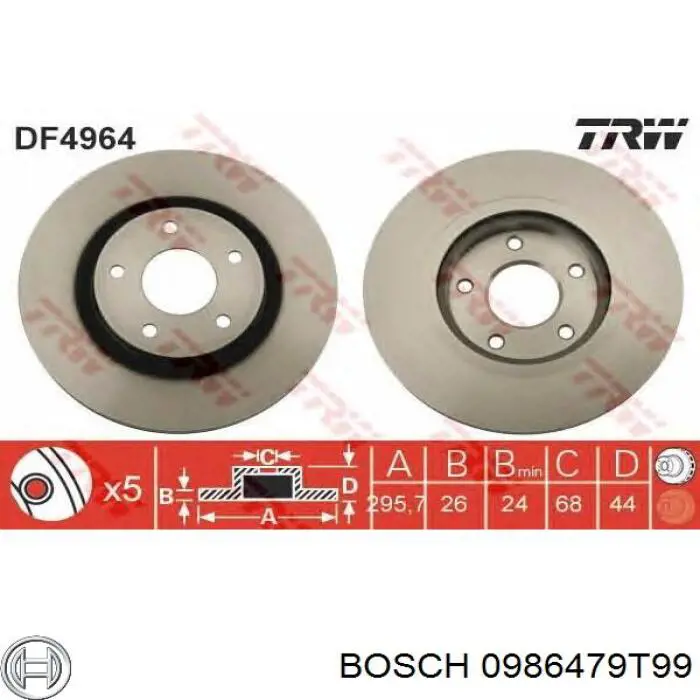 Тормоз дисковый передний Bosch 0986479T99 цена, от 35.96 USD