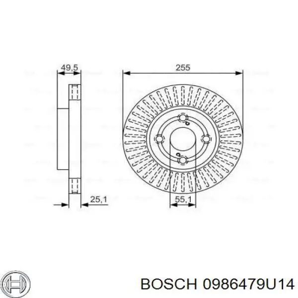 Передние тормозные диски 0986479U14 Bosch