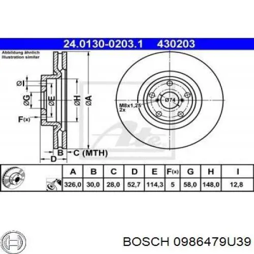 Передние тормозные диски 0986479U39 Bosch