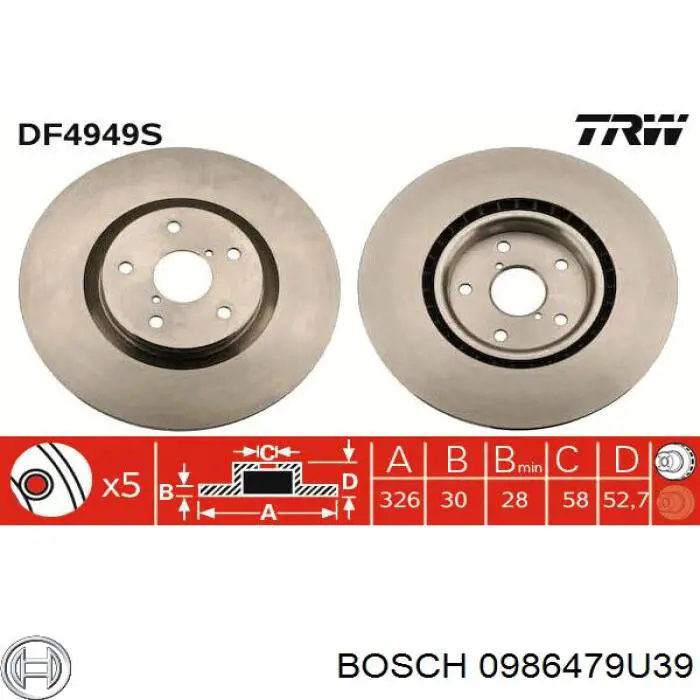 0986479U39 Bosch Диск тормозной передний