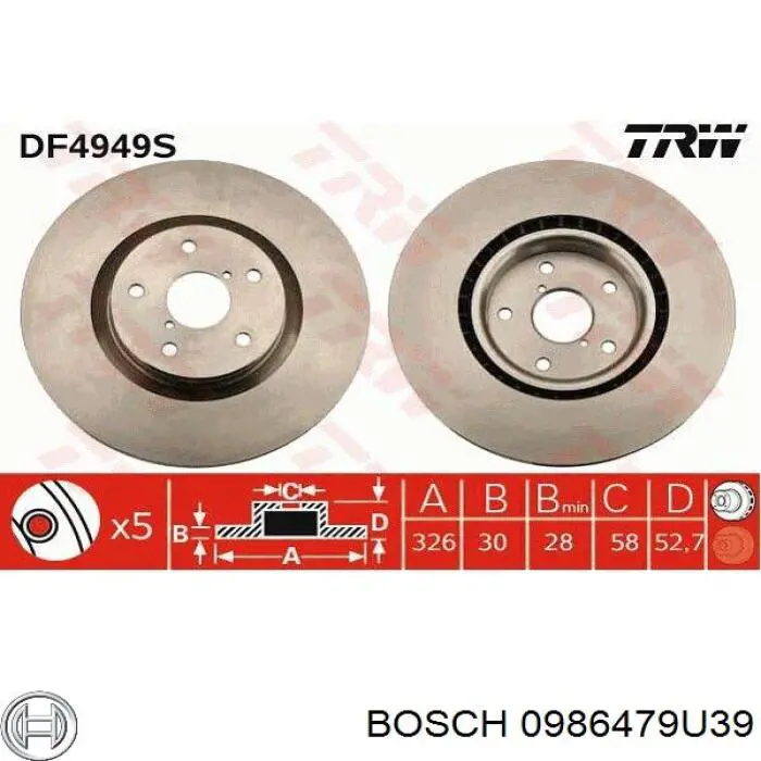 Тормоз дисковый передний Bosch 0986479U39 цена, от 148.61 USD