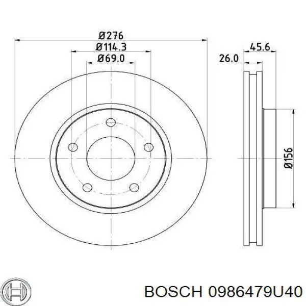 Передние тормозные диски 0986479U40 Bosch