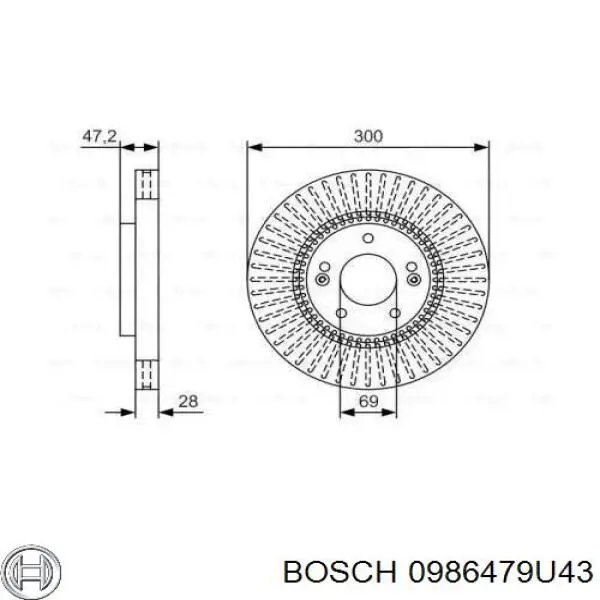 0986479U43 Bosch диск тормозной передний