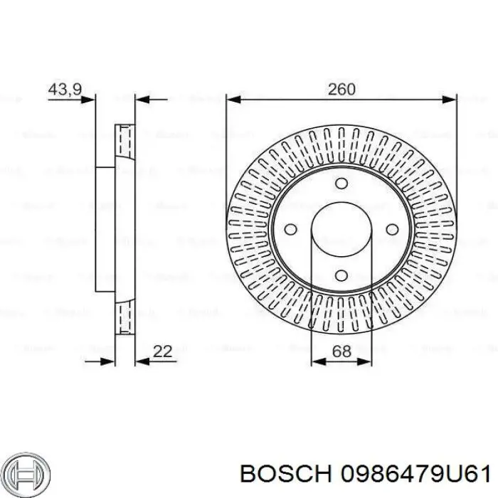 0986479U61 Bosch disco do freio dianteiro