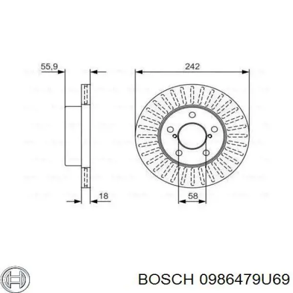 0986479U69 Bosch disco do freio dianteiro