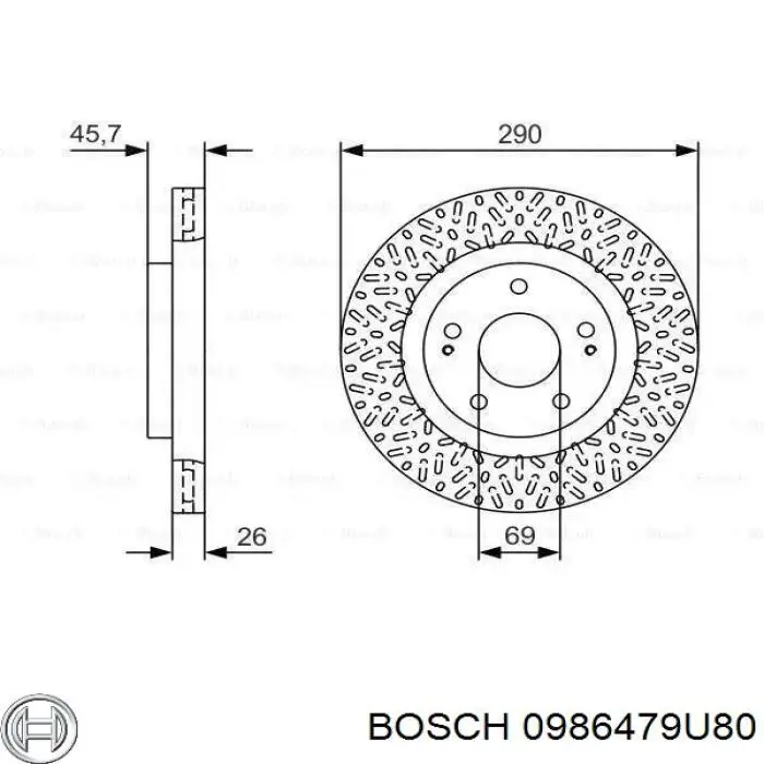 0986479U80 Bosch disco do freio dianteiro