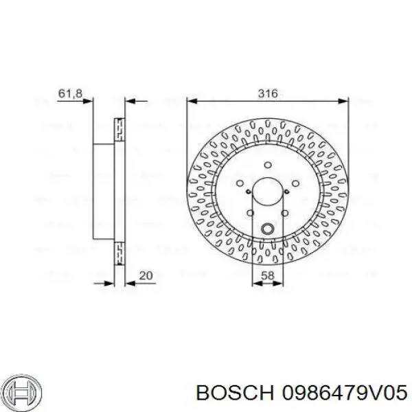 0986479V05 Bosch disco do freio traseiro