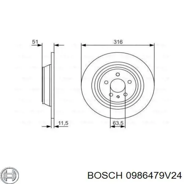 0986479V24 Bosch disco do freio traseiro