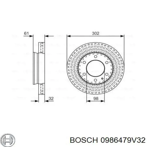 0986479V32 Bosch disco do freio dianteiro