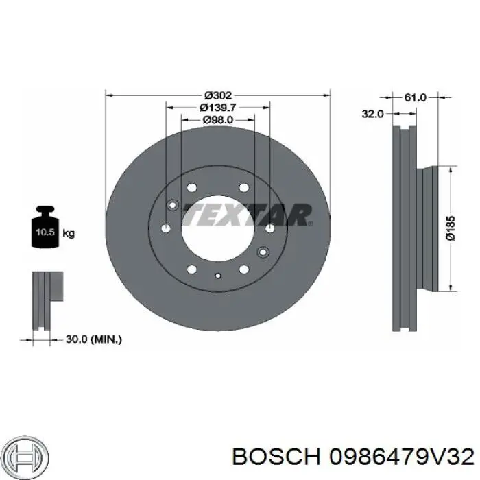 Передний тормозной диск Bosch 0986479V32
