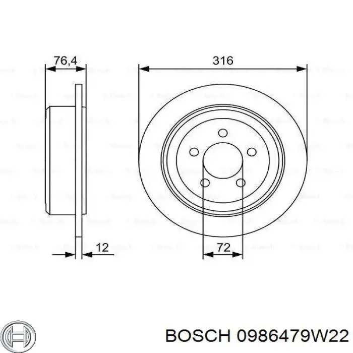 0986479W22 Bosch диск тормозной задний