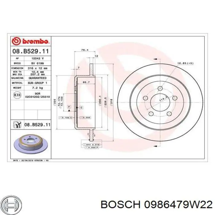 Задний тормозной диск Bosch 0986479W22 цена, от 44.58 USD