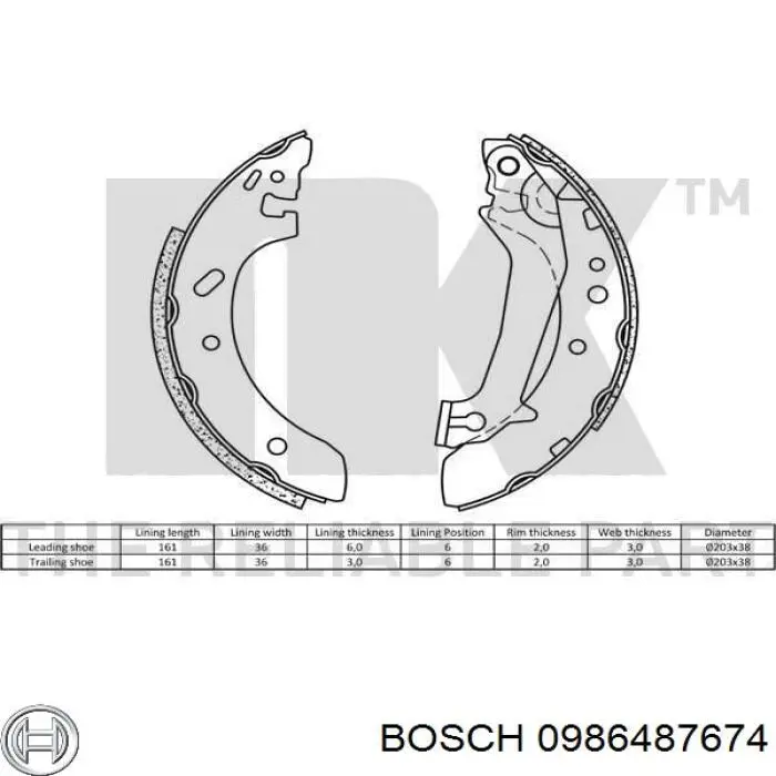 Барабанные колодки Bosch 0986487674