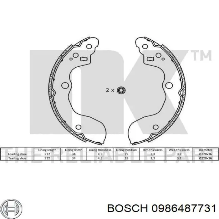 Задние барабанные колодки 0986487731 Bosch