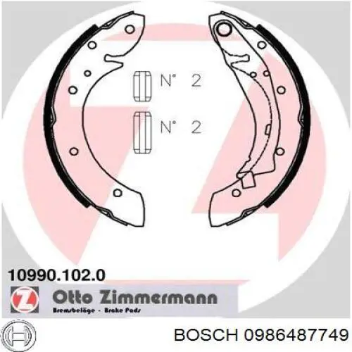 0986487749 Bosch Барабанные тормозные колодки