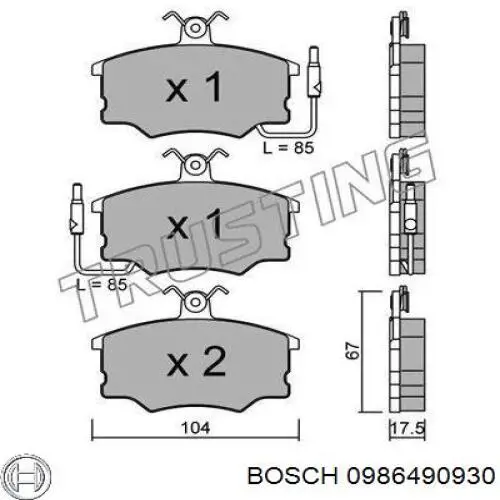 Передние тормозные колодки 0986490930 Bosch