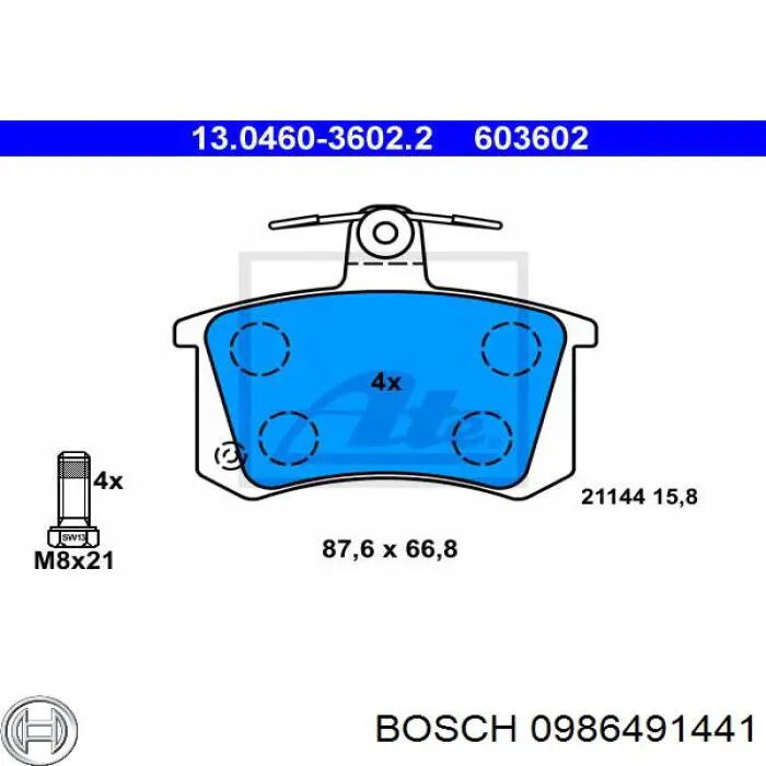 0986491441 Bosch Колодки тормозные дисковые комплект