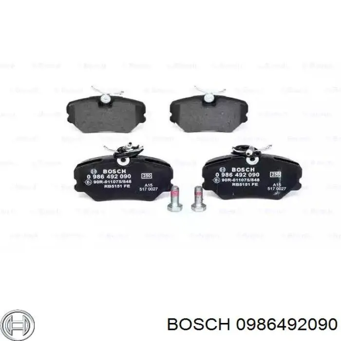 Передние тормозные колодки 0986492090 Bosch