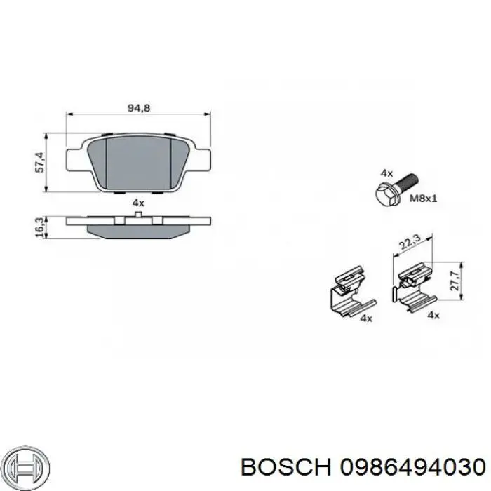 Колодки гальмові задні, дискові 0986494030 Bosch
