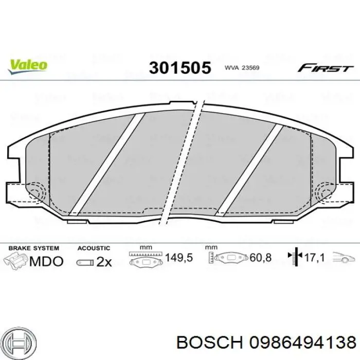 Передние тормозные колодки 0986494138 Bosch