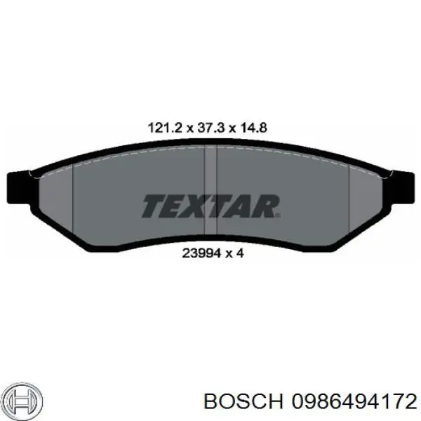 Купить 0986494172 Bosch Колодки тормозные задние, дисковые