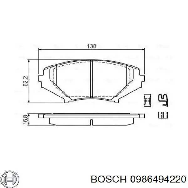 Передние тормозные колодки 0986494220 Bosch