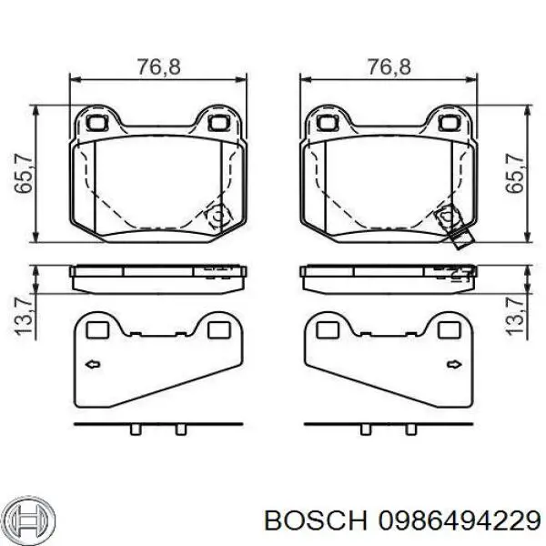 Задние тормозные колодки 0986494229 Bosch