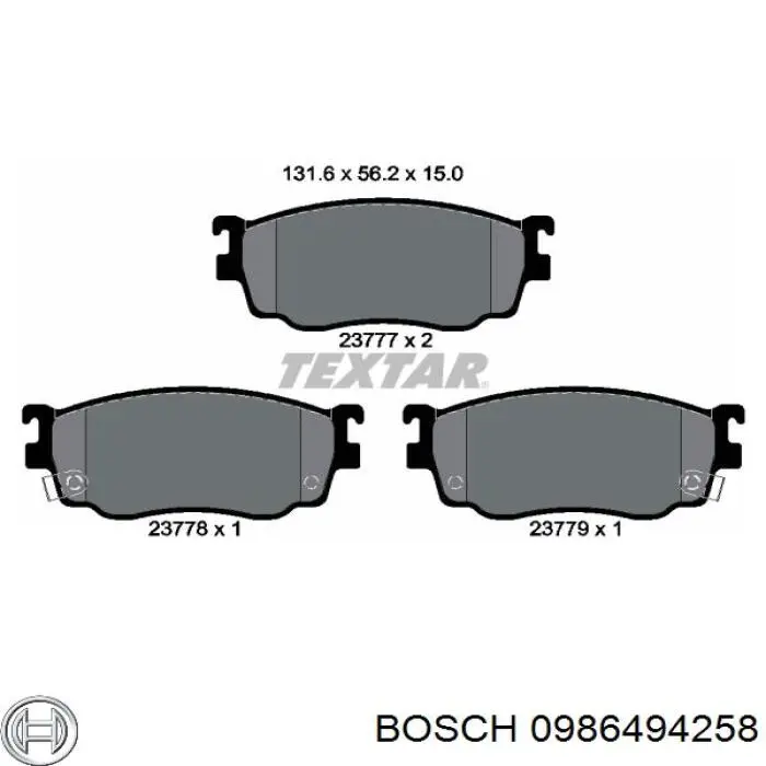 Передние тормозные колодки 0986494258 Bosch