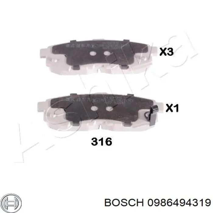 Купить 0986494319 Bosch Колодки тормозные задние, дисковые