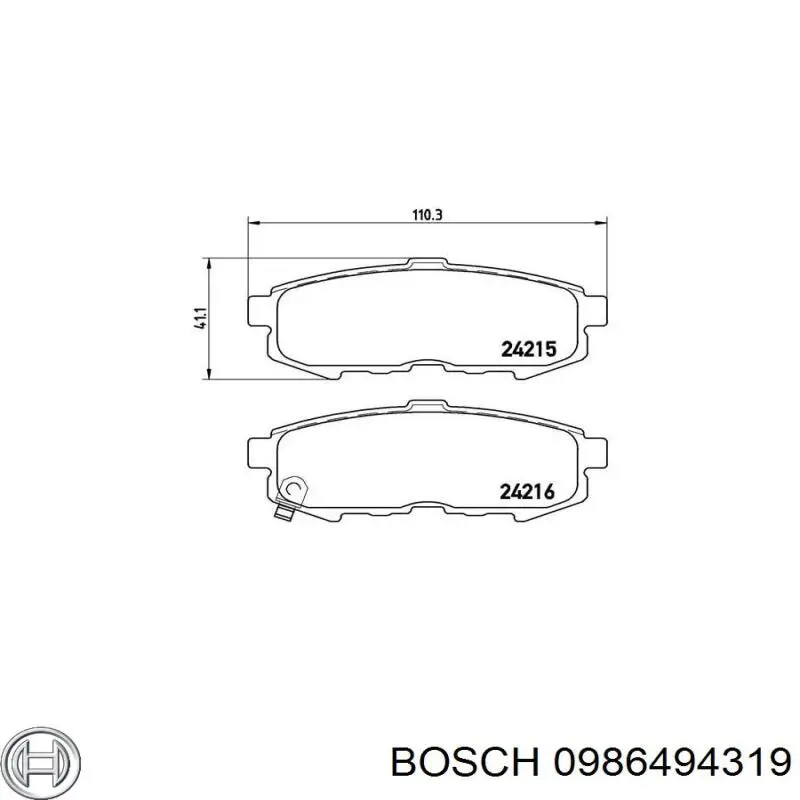 0986494319 Bosch Колодки тормозные дисковые комплект