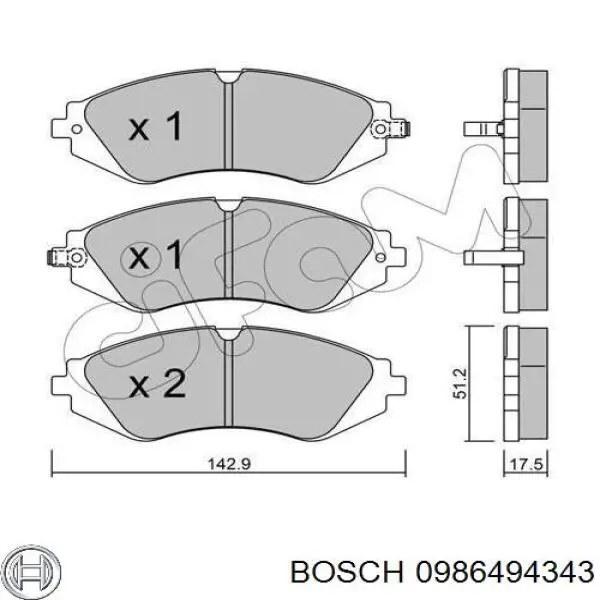 Колодки гальмівні передні, дискові 0986494343 Bosch
