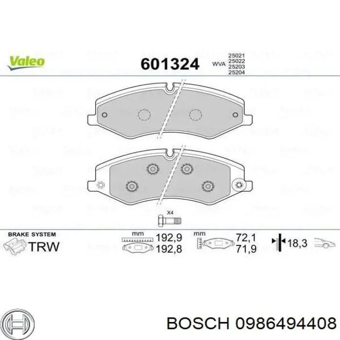 Колодки Bosch 0986494408 цена, от 59.70 USD